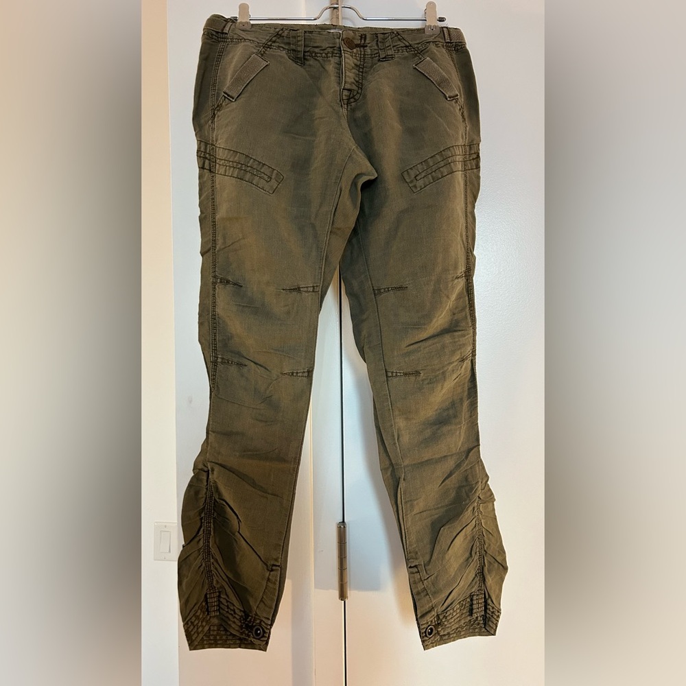 Free People linen and cotton washed green cargo pants